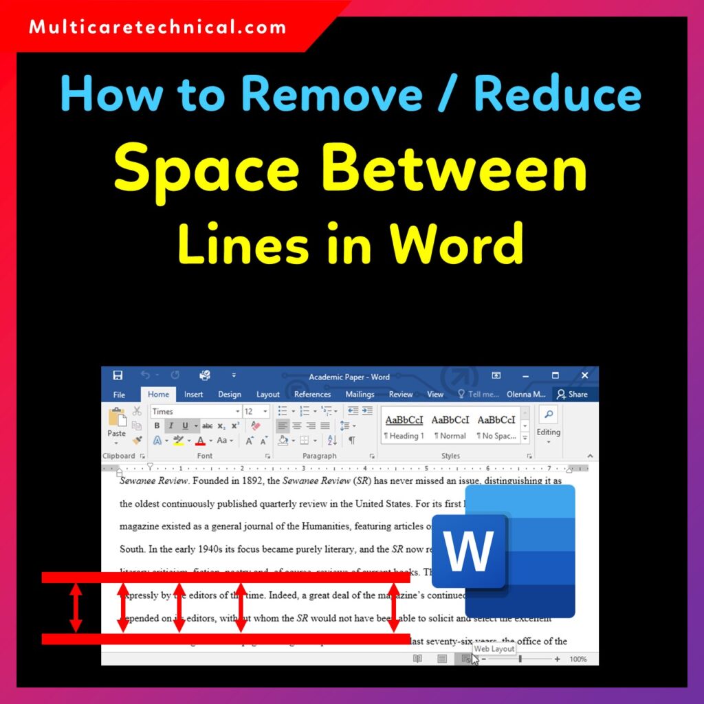 Line spacing settings in Microsoft Word to remove space between lines