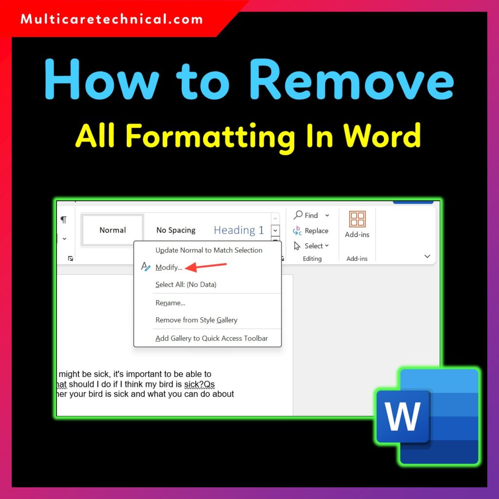 Clear all formatting tool in Microsoft Word to reset text styles