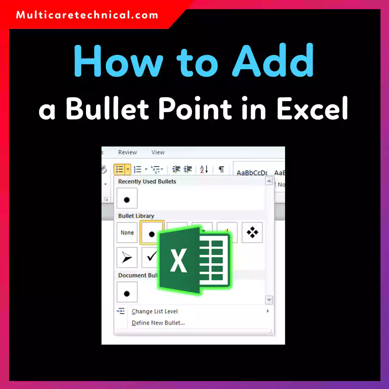 How to add a bullet point in Excel step by step