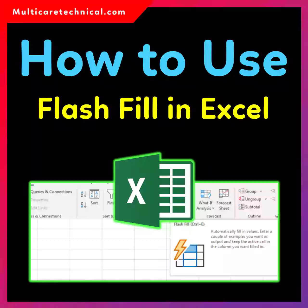 Excel Flash Fill feature extracting and splitting data automatically