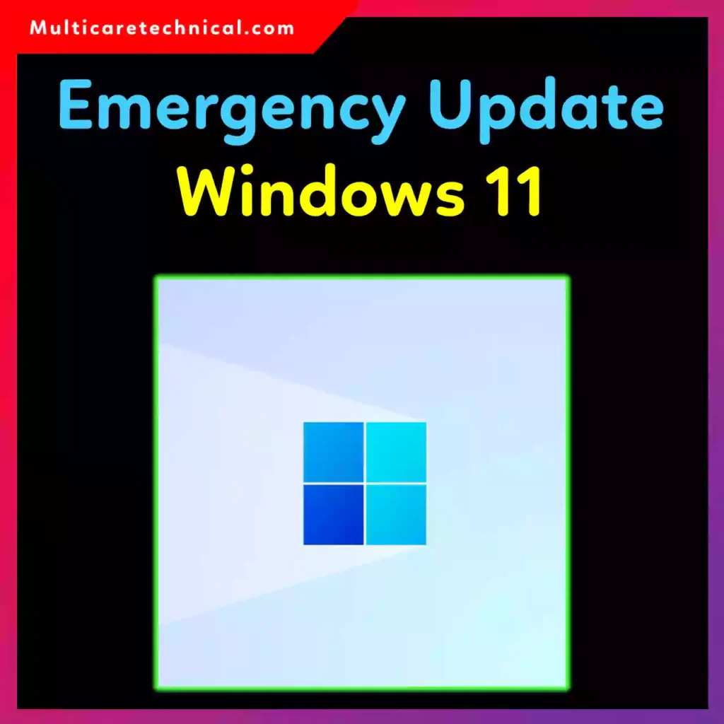 Windows 11 emergency update notification on a laptop screen