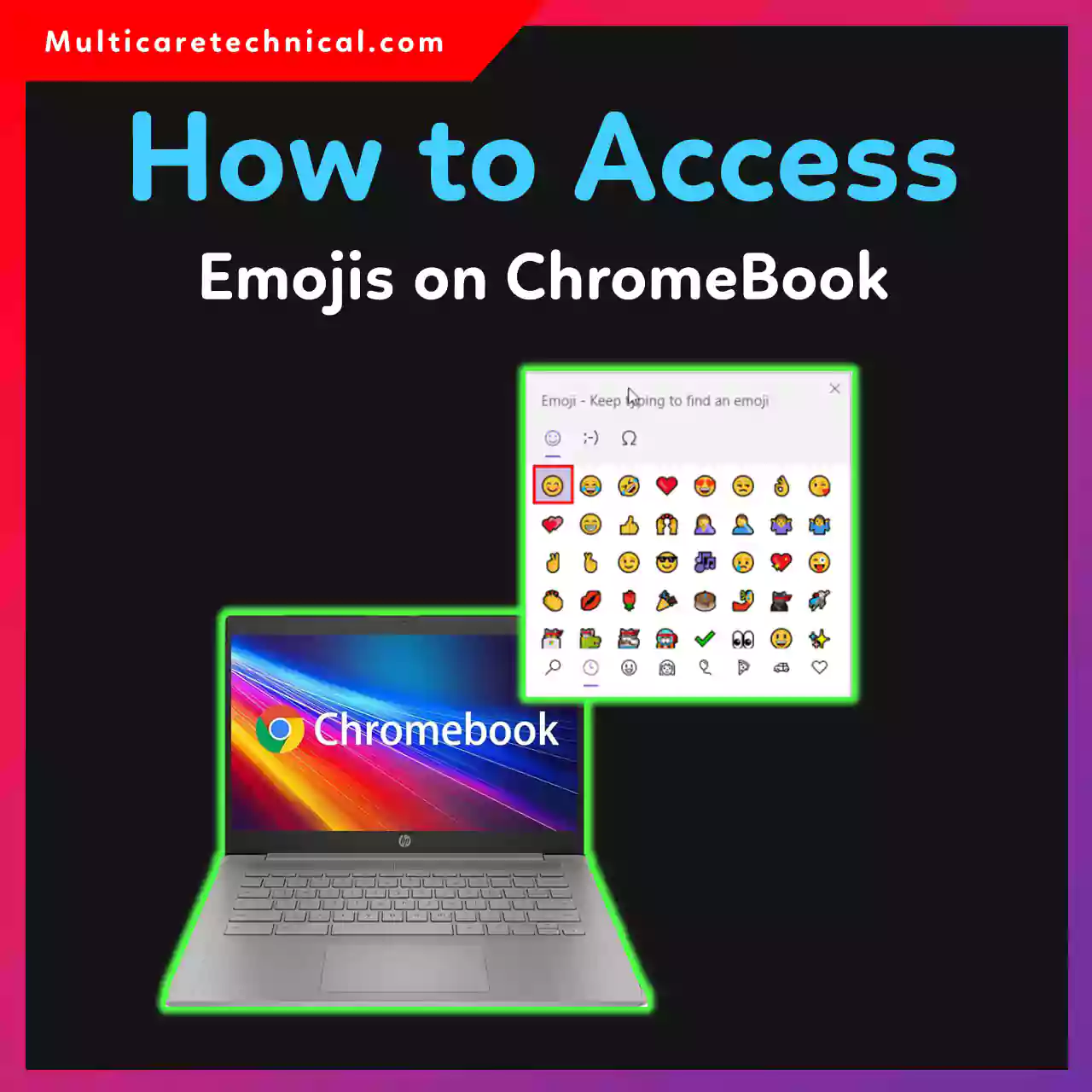 How to access emojis on Chromebook using keyboard shortcut Search + Shift + Space tutorial screen