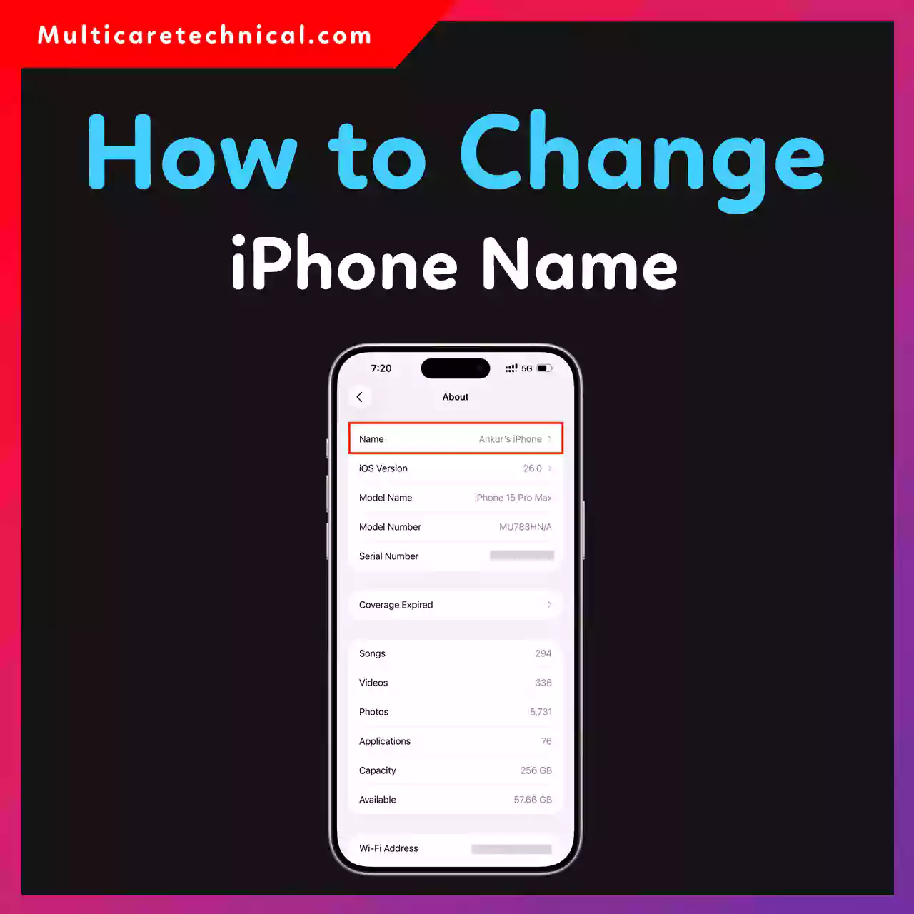User changing iPhone name in Settings app under General About section