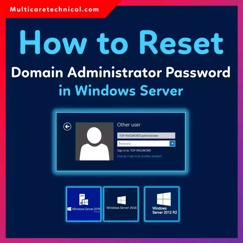 Reset Domain Administrator password in Windows Server using Active Directory tools tutorial.