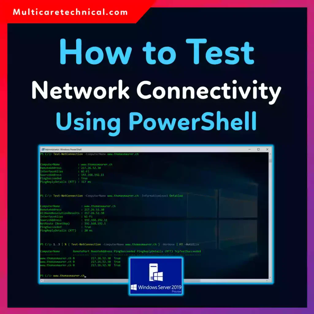PowerShell network connectivity test commands example