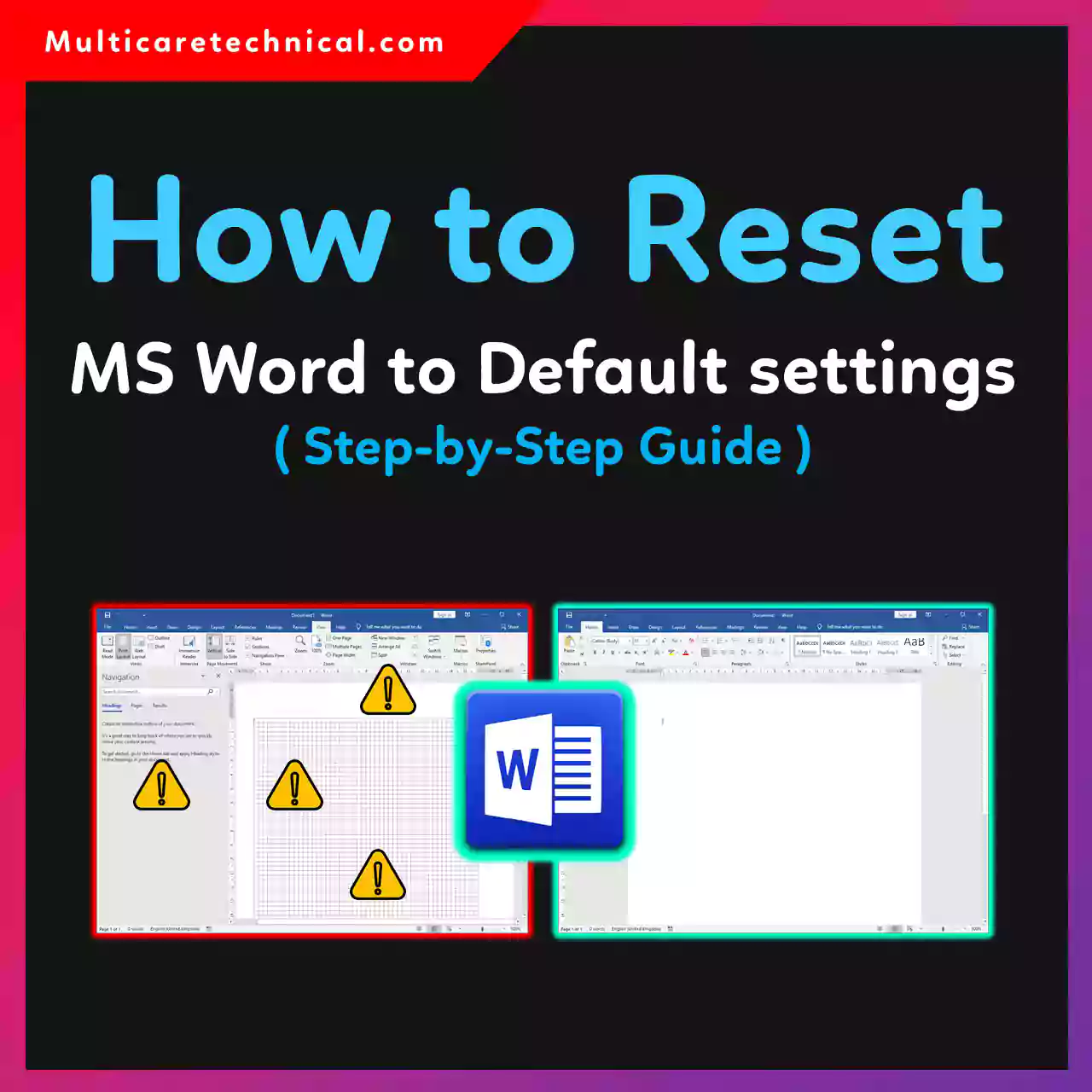 Reset Microsoft Word to default settings tutorial on Windows PC.