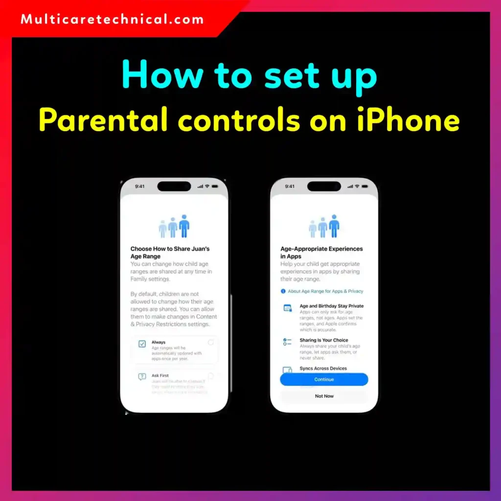 Parent setting up parental controls on an iPhone using Screen Time settings
