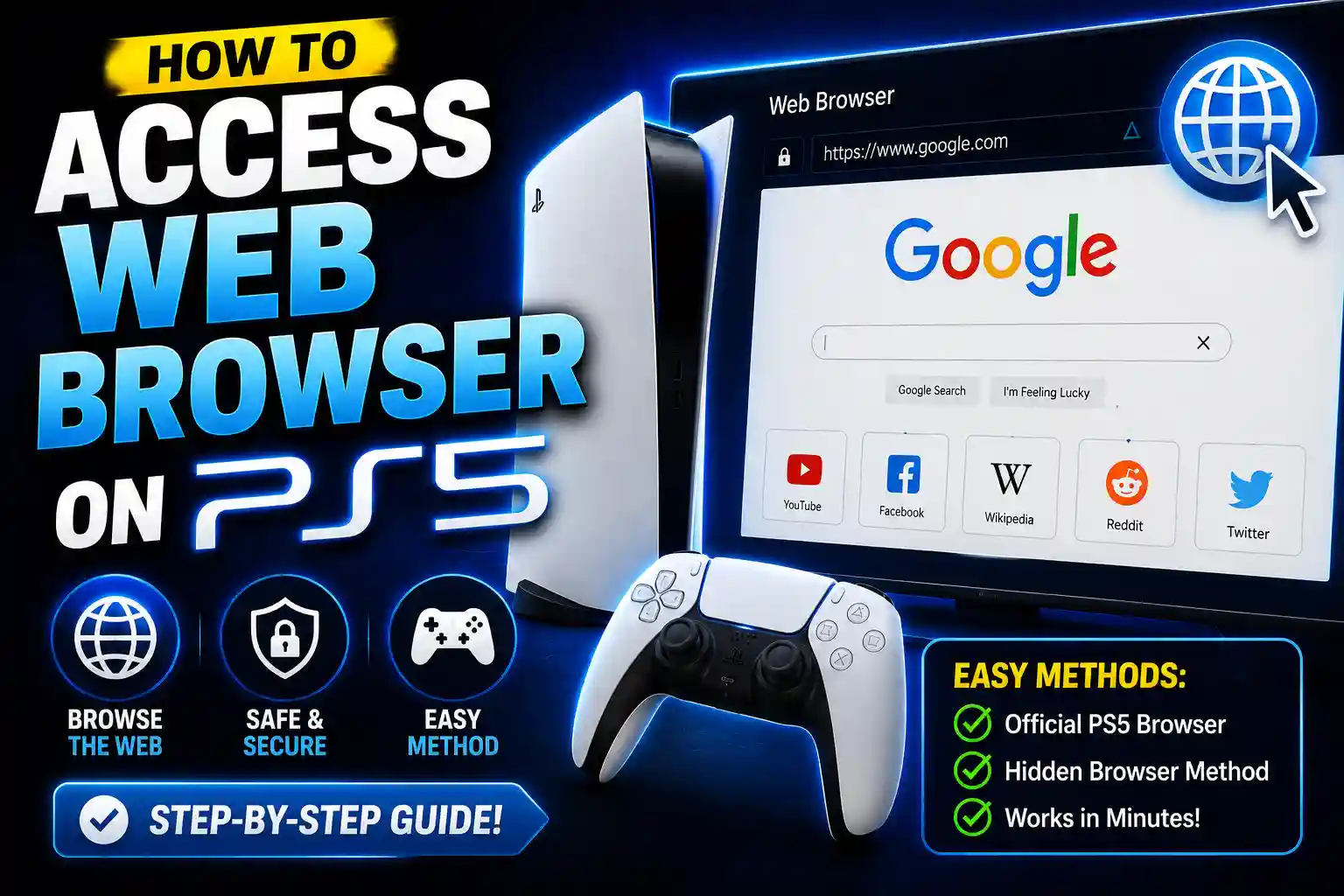PlayStation 5 console displaying a hidden web browser page on a television screen