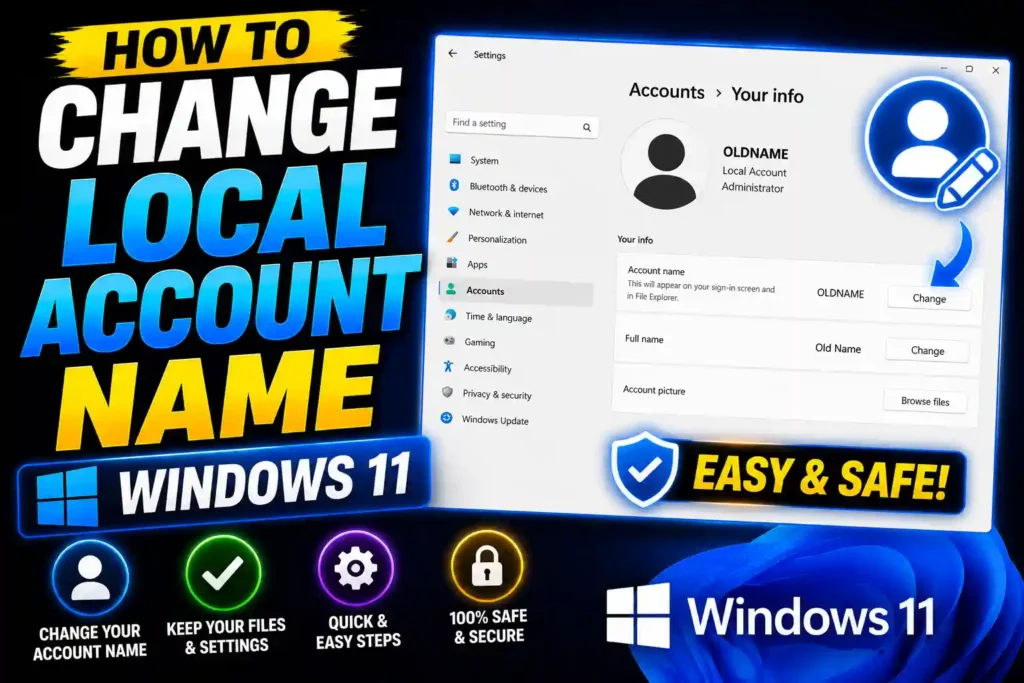 How to Change Local Account Name Windows 11 using Settings, Control Panel, and Command Prompt