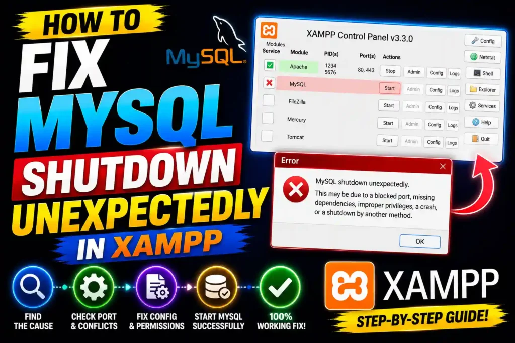 Fix MySQL Shutdown Unexpectedly in XAMPP Error and Recover Databases