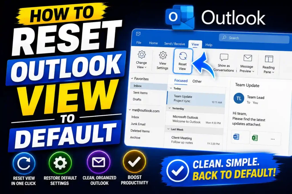 Reset Outlook view to default settings in Microsoft Outlook on Windows computer