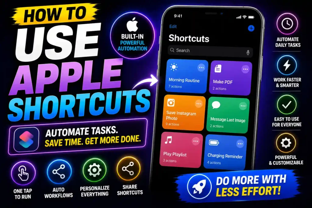 Person using Apple Shortcuts app on iPhone and Mac to automate tasks and improve productivity
