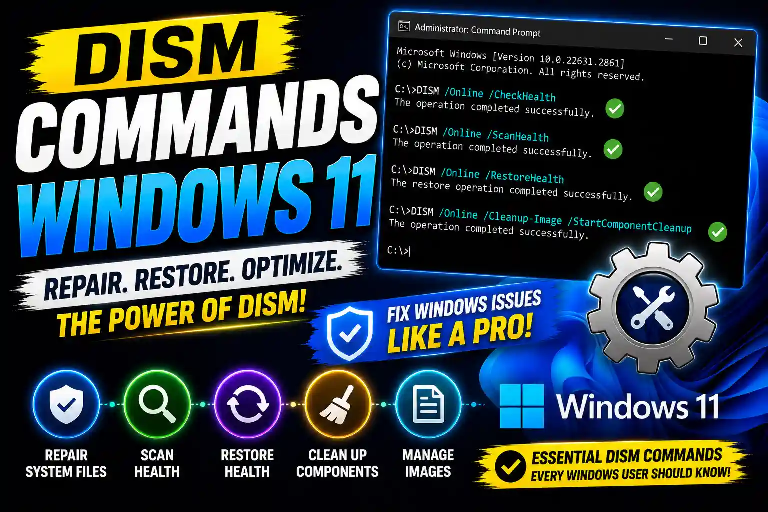 DISM Commands Windows 11 Command Prompt Repair System Files Tutorial