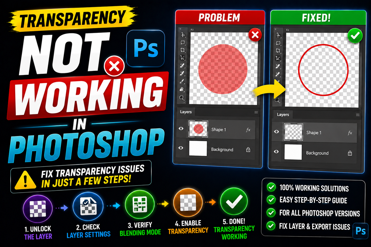 Fix transparency not working in Photoshop with easy step-by-step solutions for transparent backgrounds and PNG export.