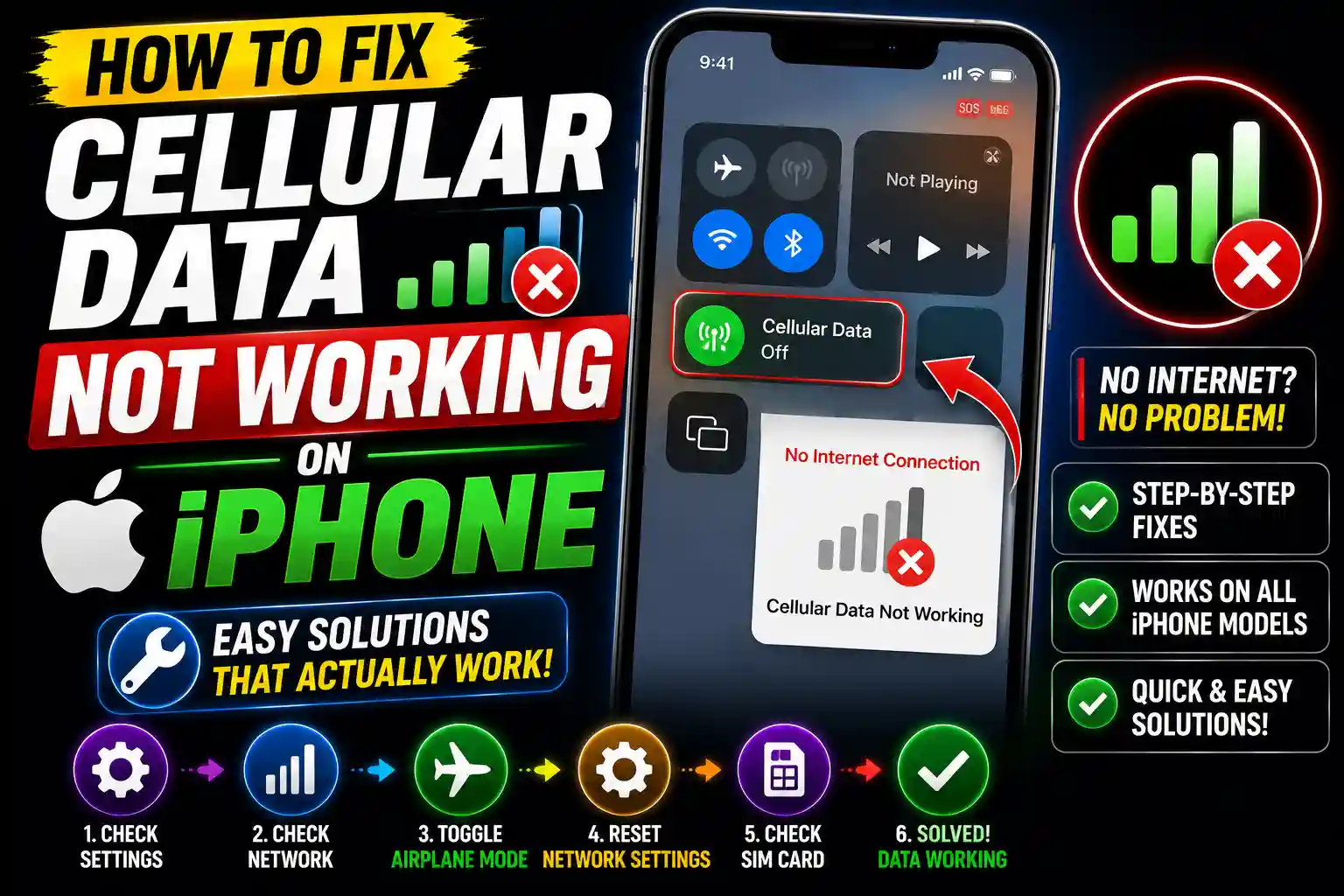 Person fixing cellular data not working on iPhone by adjusting mobile network settings.