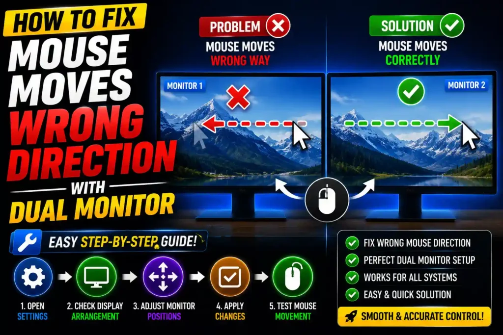 Windows 11 dual monitor setup showing the correct monitor arrangement to fix the mouse moving in the wrong direction.